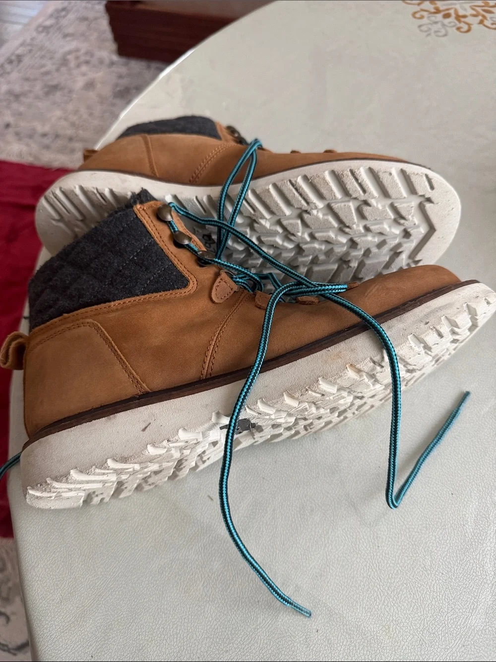 Aldo Tan Brown Hiking-Style Boots with Teal Laces